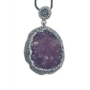 Vintage Druzy Amethyst Necklace - Sterling Silver